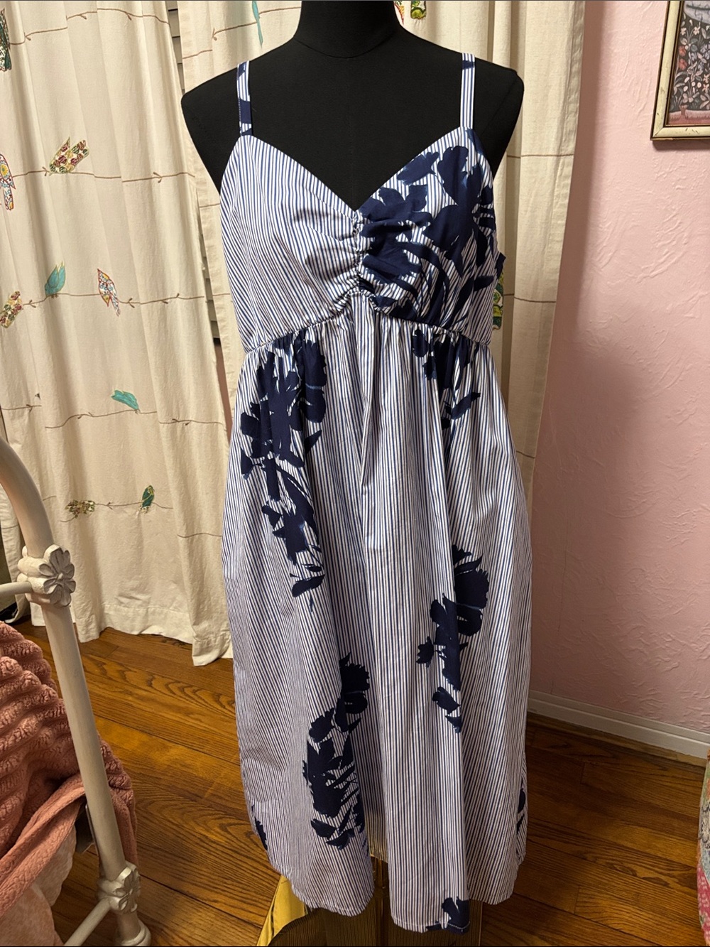 Abercrombie & Fitch Navy and White Striped Floral Sundress